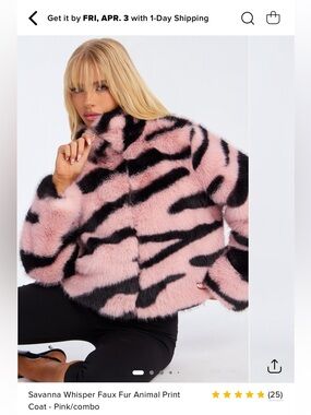 Fashion Nova Pink and Black Faux Fur Zebra-Print Coat